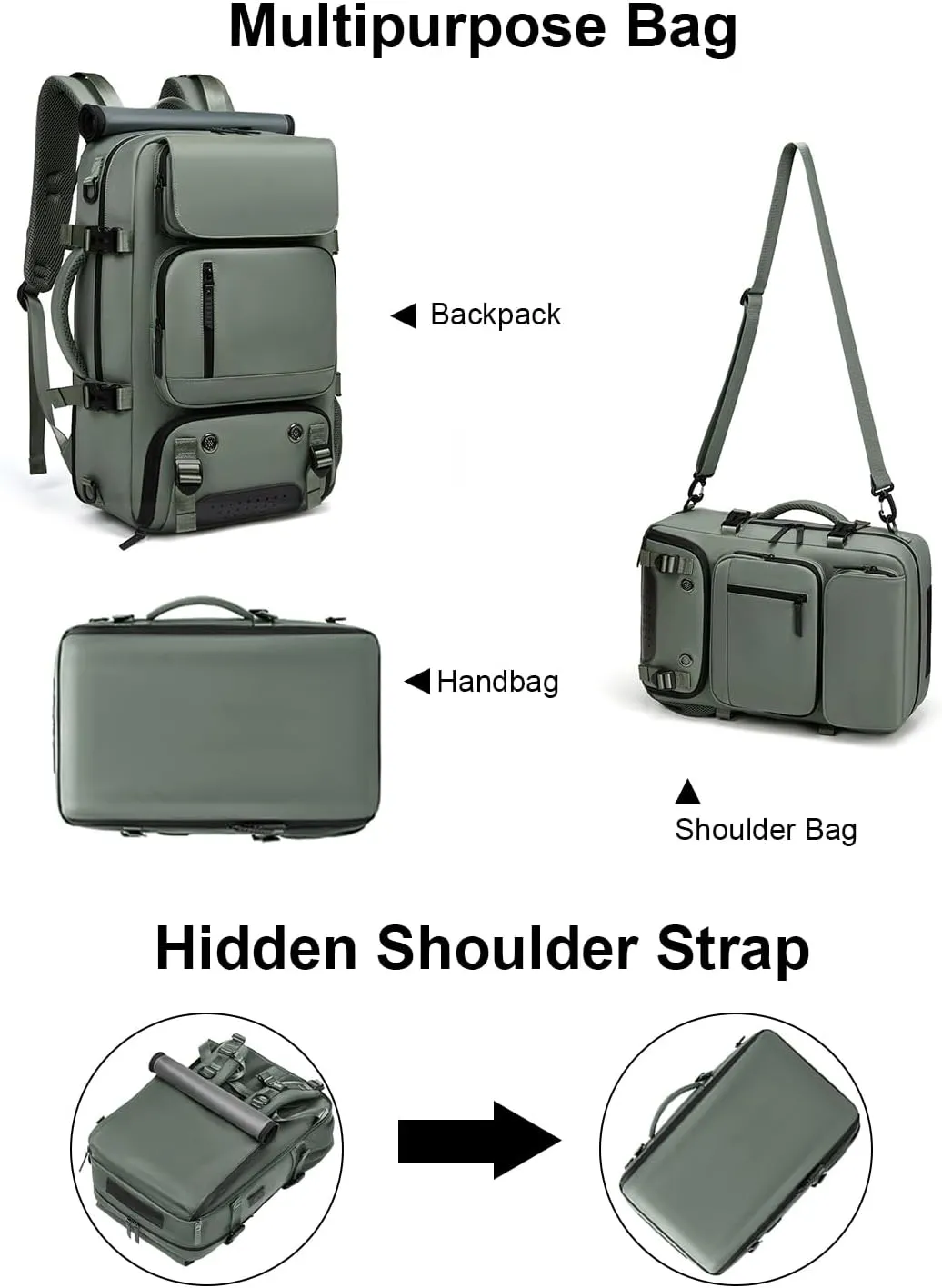 Somago Travel Laptop Backpack for Men & Women Carry On Backpack with USB Charging Port Fits 16.5 inch Notebook Rucksack (Army Green)