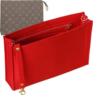 Soyizom Toiletry Pouch 19 26 Bag Organizer Insert for Cosmetics Tidy Organizer,Felt Purse Organizer Insert Ladies Tote Handbag Liner Pocket Organizer with Keychain & Gold Buckle & Zip(Small-19,Red)