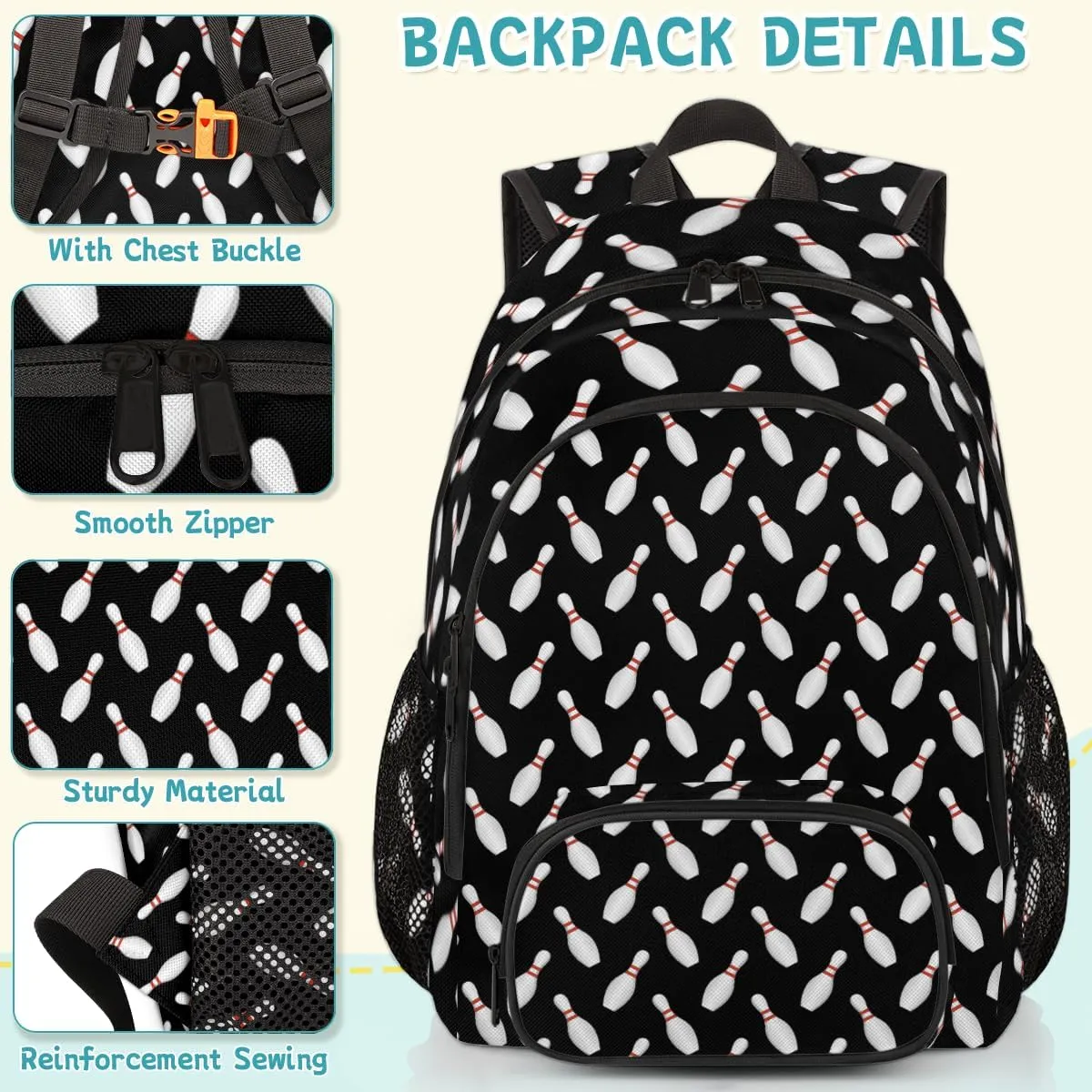Sport Bowling Ball Laptop Backpack for Women Men, Black Work Travel Computer Backpacks, 18.3 Inch Large Computer Nurse Teacher Bags Casual Daypack