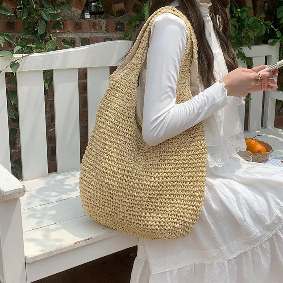 Straw Travel Beach Tote Bag for Women Large Woven Foldable Shoulder Handbags Purse for Summer Vacation