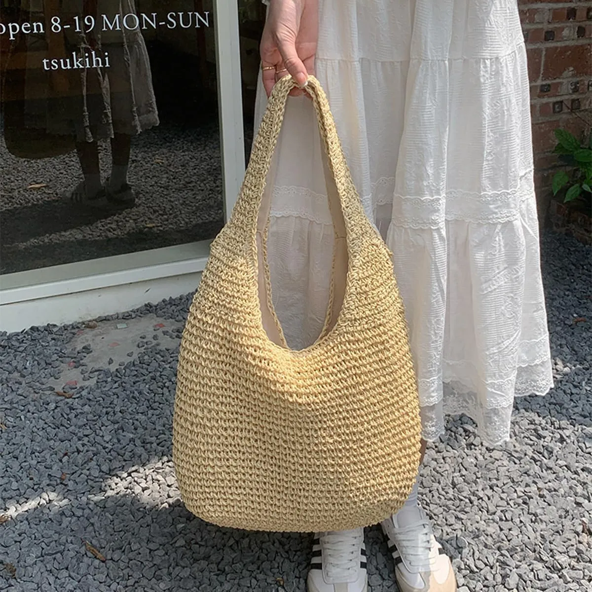 Straw Travel Beach Tote Bag for Women Large Woven Foldable Shoulder Handbags Purse for Summer Vacation
