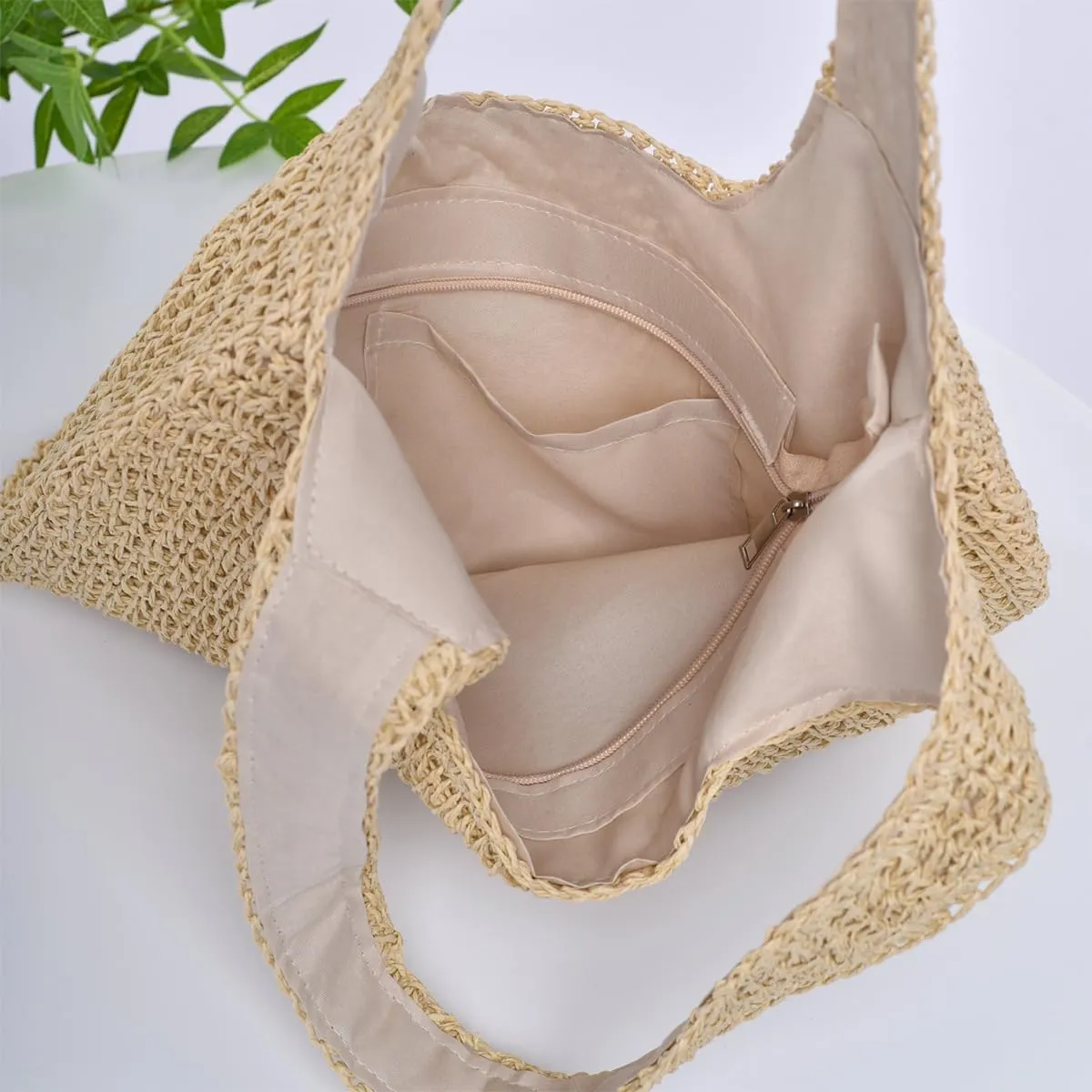 Straw Travel Beach Tote Bag for Women Large Woven Foldable Shoulder Handbags Purse for Summer Vacation