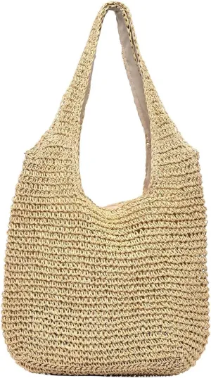 Straw Travel Beach Tote Bag for Women Large Woven Foldable Shoulder Handbags Purse for Summer Vacation