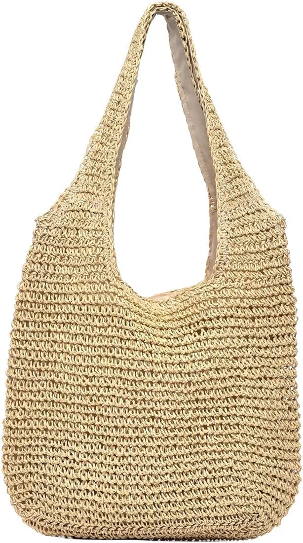 Straw Travel Beach Tote Bag for Women Large Woven Foldable Shoulder Handbags Purse for Summer Vacation