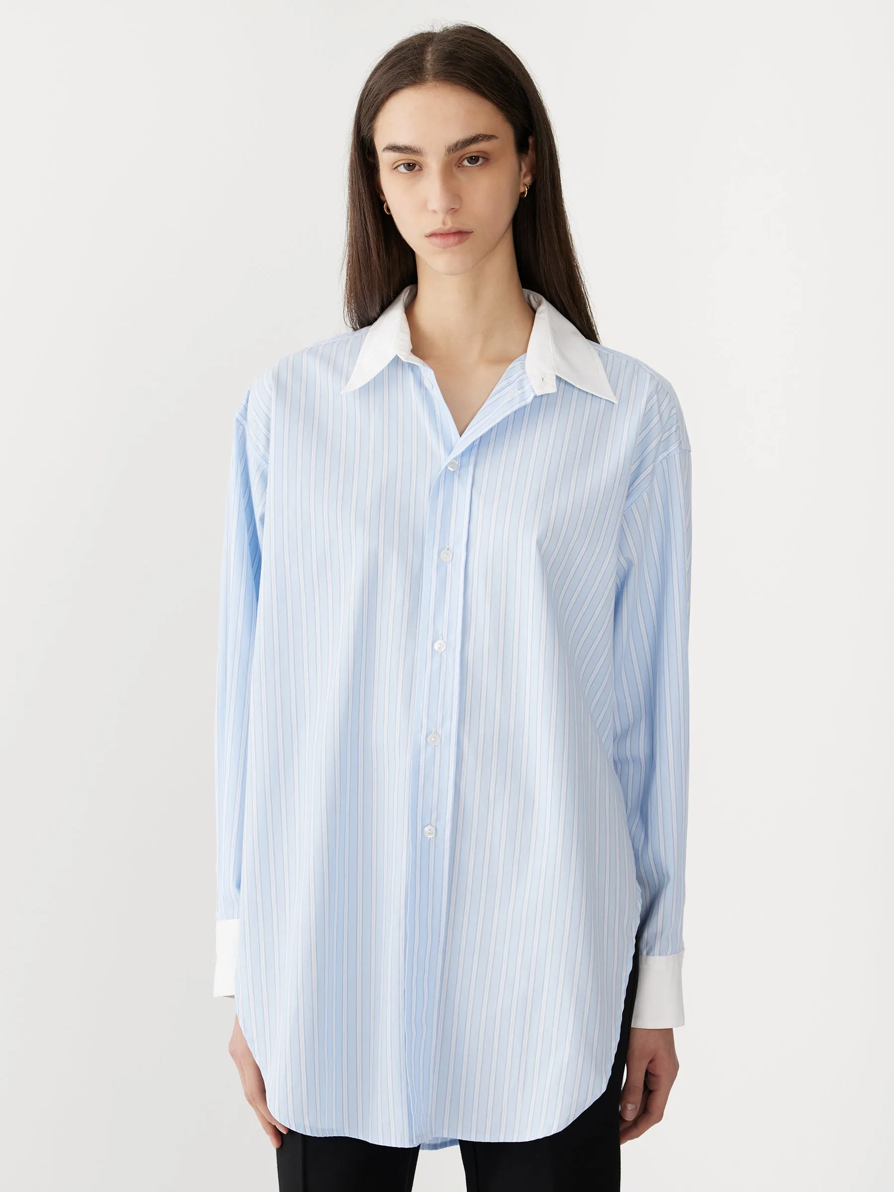 stripe scoop hem shirt
