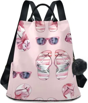 Summer Beach Slippers Glasses Backpack for Women Anti Theft Large Fashion Travel Shoulder Bag Purse Rucksack Lightweight