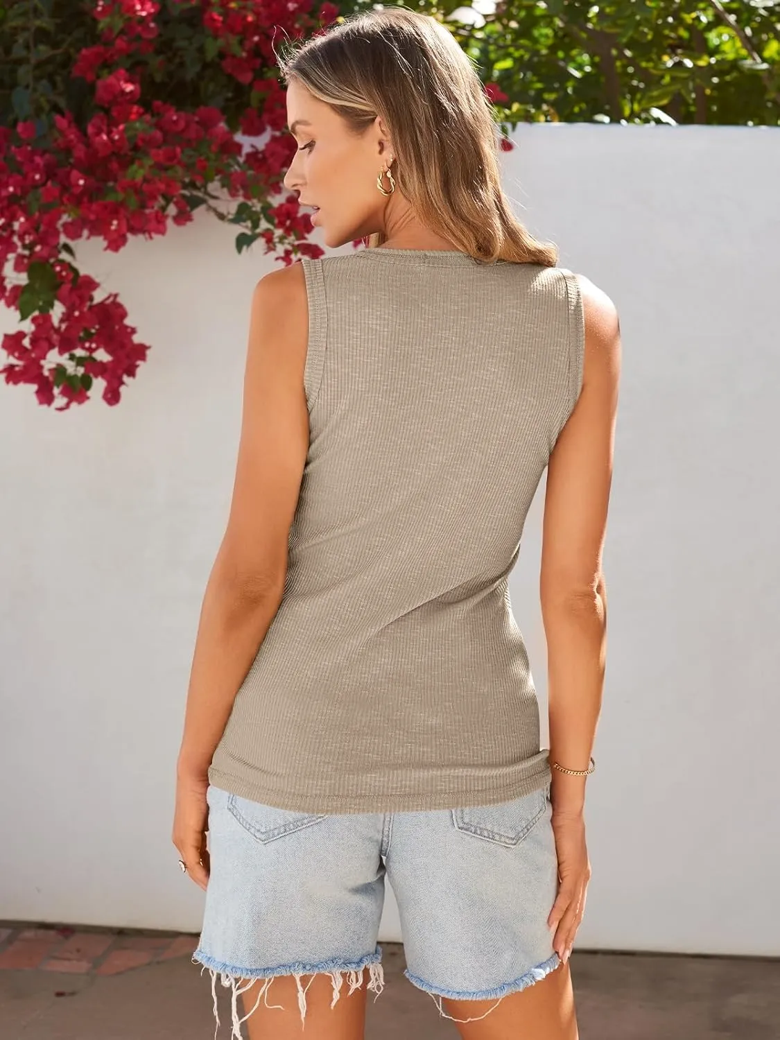 SUNBS 3 Pack Women Tank Tops Ribbed Summer Sexy Sleeveless Basic Cami Top Trendy Slim Henley Button Down Blouses 2025