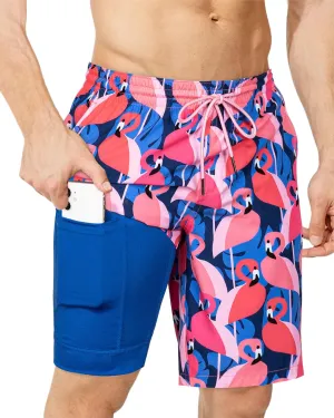SURF CUZ 9" Mens Swim Trunks with Compression Liner Bathing Suits 2 in 1 Stretch Zipper Pockets Quick Dry