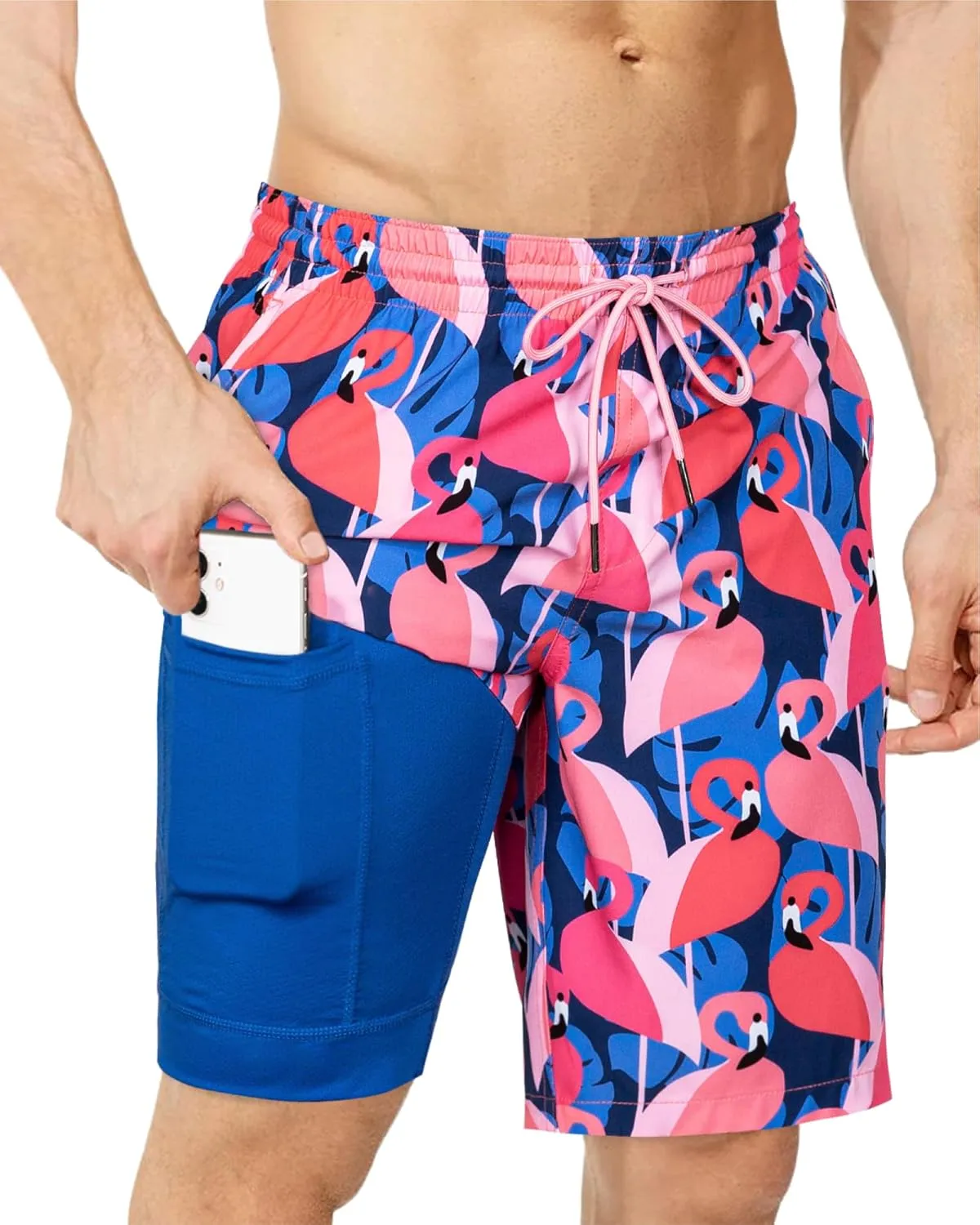 SURF CUZ 9" Mens Swim Trunks with Compression Liner Bathing Suits 2 in 1 Stretch Zipper Pockets Quick Dry