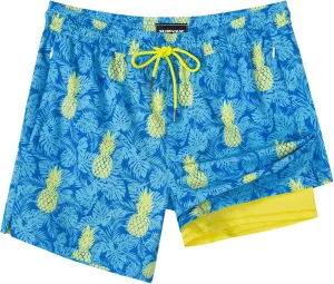 SURF CUZ Mens Swim Trunks with Compression Liner 5" Swim Shorts Quick Dry Bathing Suit Swimming Trunks Zipper Pockets
