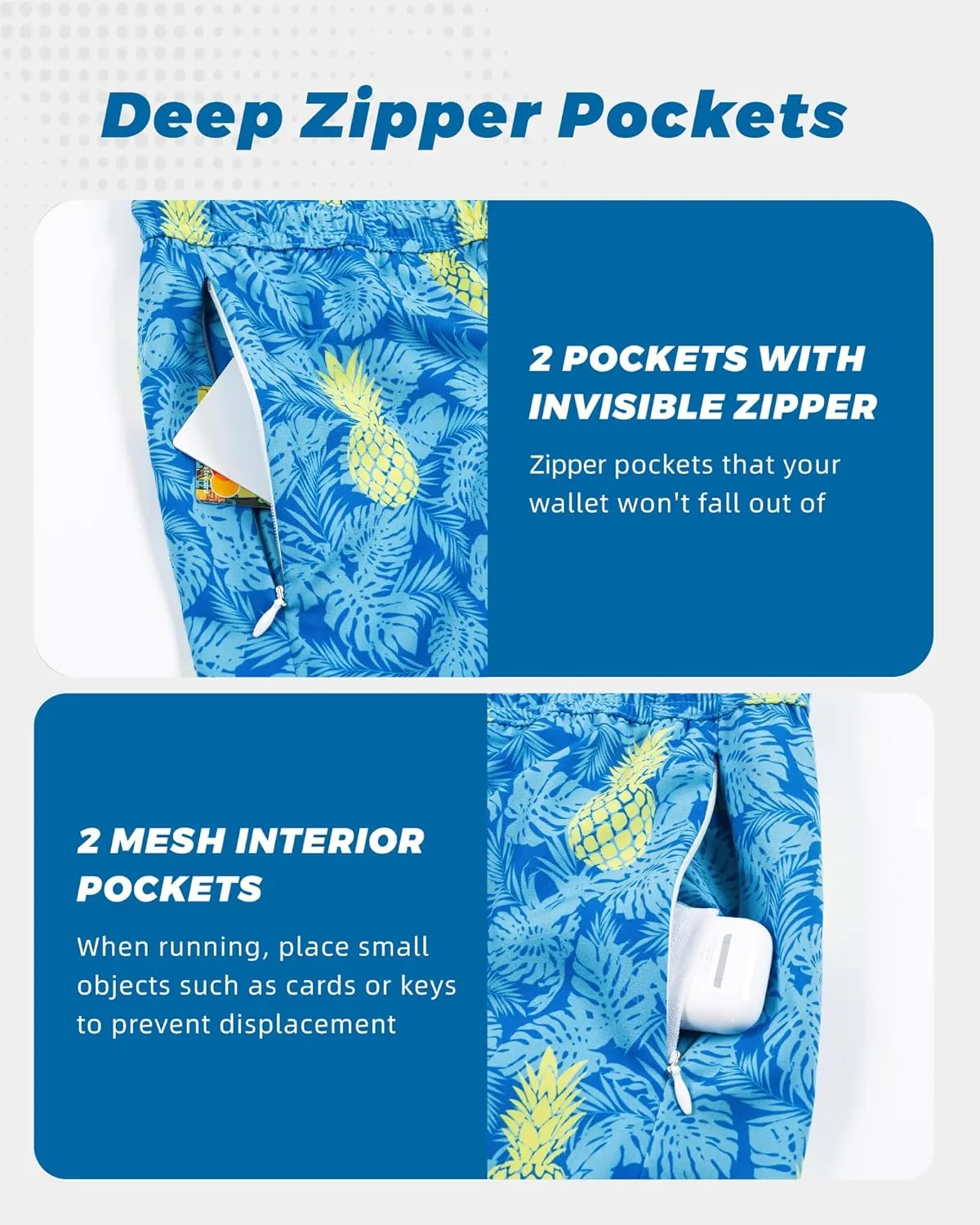 SURF CUZ Mens Swim Trunks with Compression Liner 5" Swim Shorts Quick Dry Bathing Suit Swimming Trunks Zipper Pockets