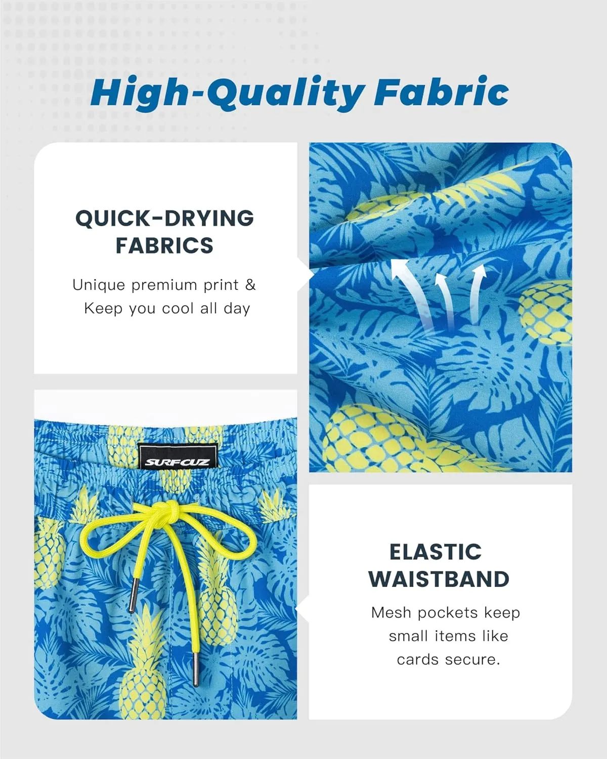SURF CUZ Mens Swim Trunks with Compression Liner 5" Swim Shorts Quick Dry Bathing Suit Swimming Trunks Zipper Pockets