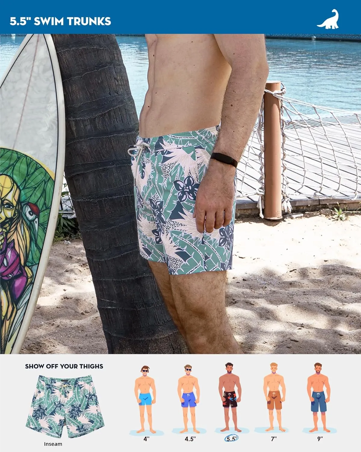 SURF CUZ Mens Swim Trunks with Compression Liner Swimming Trunks 5 Inch Bathing Suit Quick Dry Swim Shorts