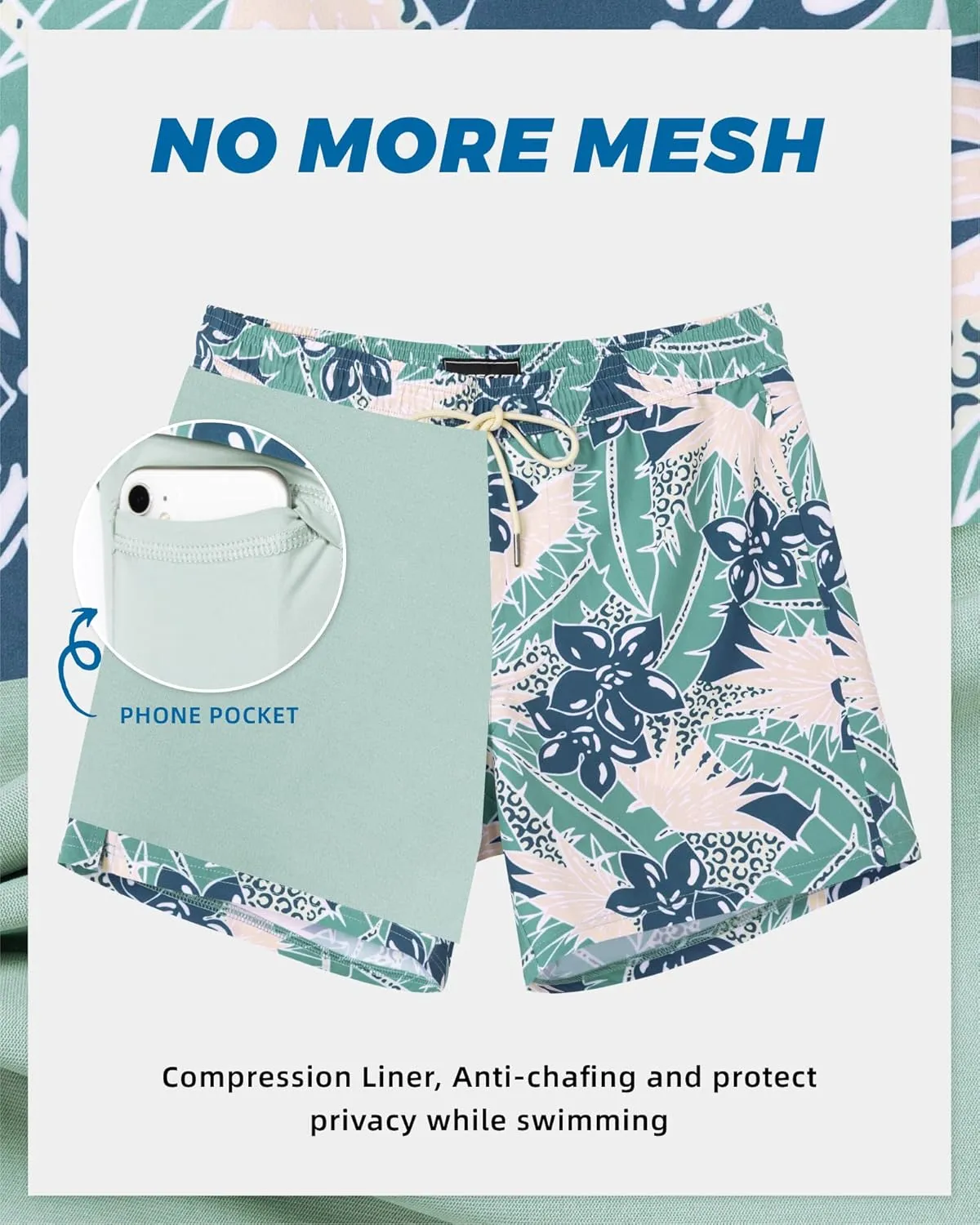 SURF CUZ Mens Swim Trunks with Compression Liner Swimming Trunks 5 Inch Bathing Suit Quick Dry Swim Shorts