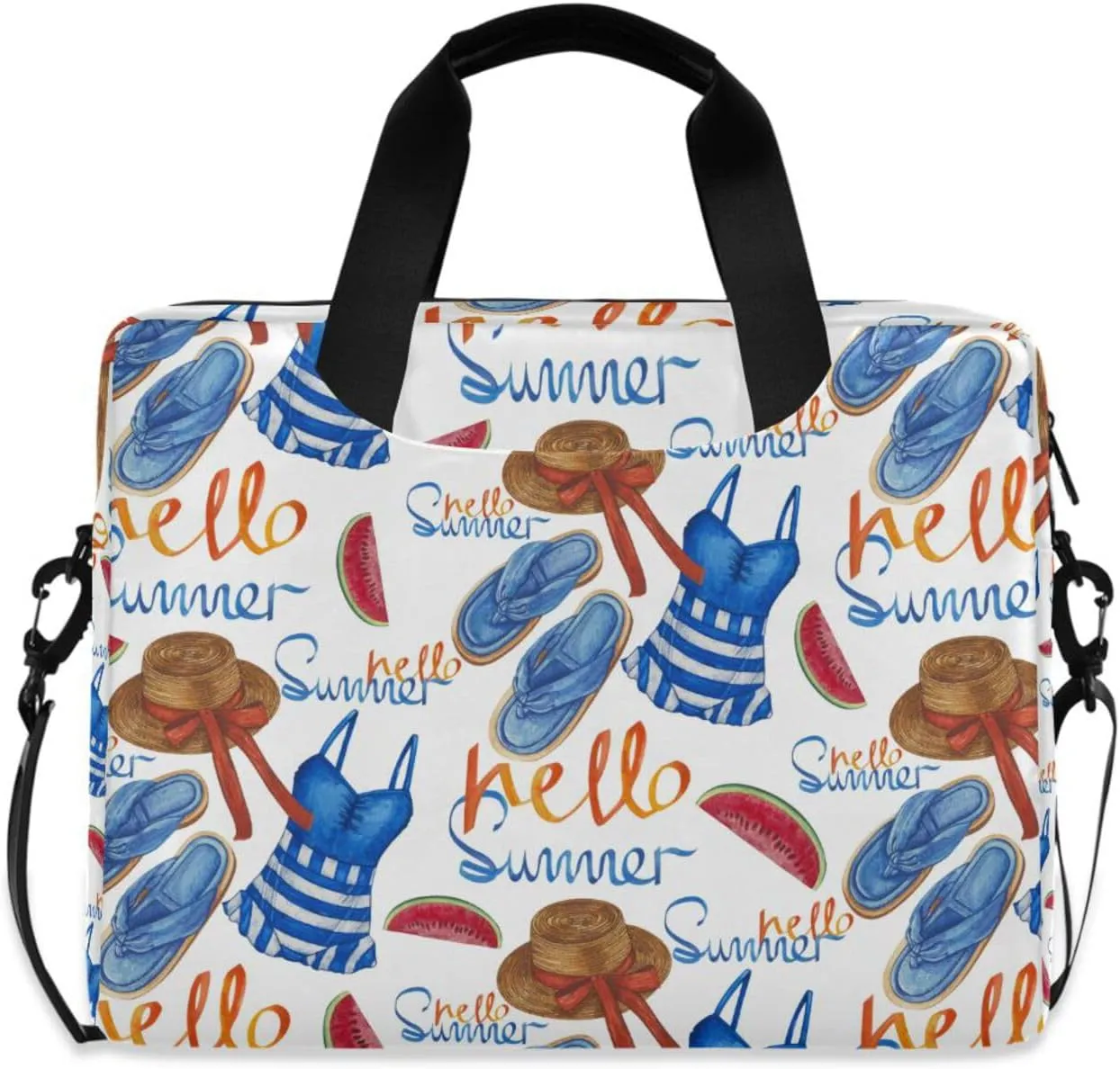 susiyo Summer Straw Hat Swimsuit Slippers Laptop Bag 15.6 Inch Laptop Bag with Shoulder Strap Briefcase for Work College Back to School