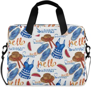 susiyo Summer Straw Hat Swimsuit Slippers Laptop Bag 15.6 Inch Laptop Bag with Shoulder Strap Briefcase for Work College Back to School