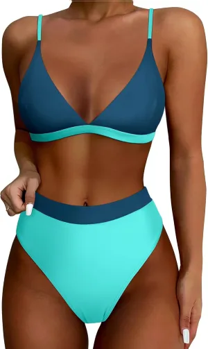 SUUKSESS Women High Waisted High Cut Bikini Set Sexy Triangle Two Piece Swimsuits