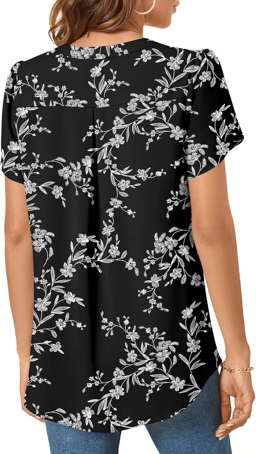 TAOHUADAO Womens Dressy Chiffon Blouses Summer Casual T-Shirts Petal Short Sleeve V Neck Tunic Tops for Leggings