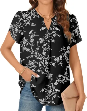 TAOHUADAO Womens Dressy Chiffon Blouses Summer Casual T-Shirts Petal Short Sleeve V Neck Tunic Tops for Leggings