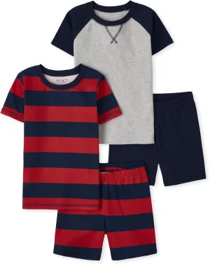 The Children's Place Boys Sleeve Top and Shorts Snug Fit 100% Cotton 2 Piece Pajama Set