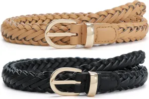 Thin Braided Belts for Women Classic Waist Belt Skinny Woven Strap for Jeans Pants Dress