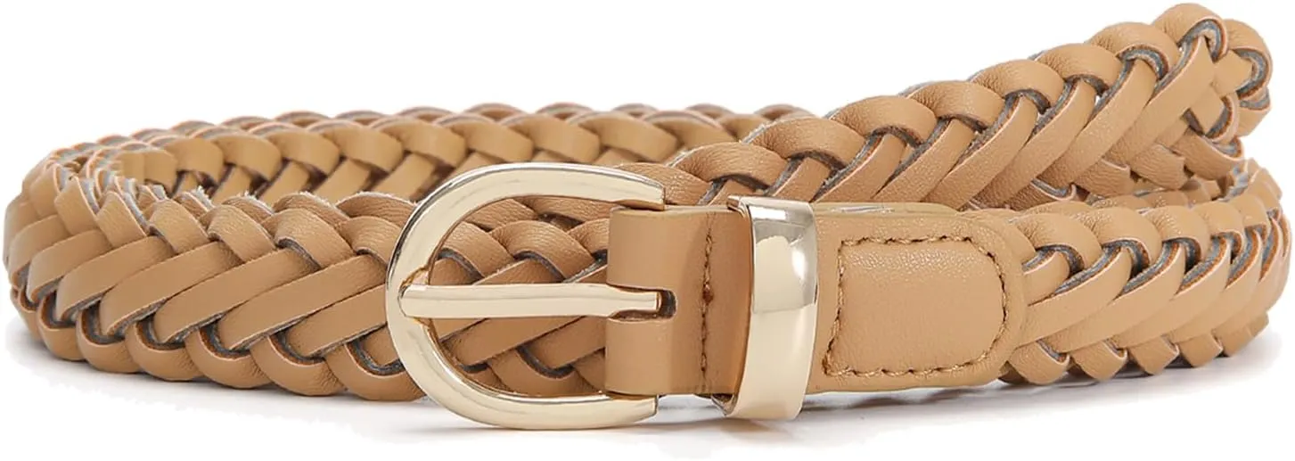 Thin Braided Belts for Women Classic Waist Belt Skinny Woven Strap for Jeans Pants Dress