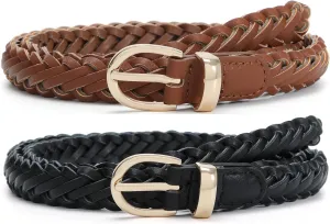 Thin Braided Belts for Women Classic Waist Belt Skinny Woven Strap for Jeans Pants Dress
