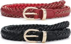 Thin Braided Belts for Women Classic Waist Belt Skinny Woven Strap for Jeans Pants Dress