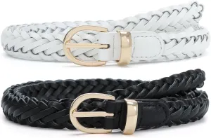 Thin Braided Belts for Women Classic Waist Belt Skinny Woven Strap for Jeans Pants Dress