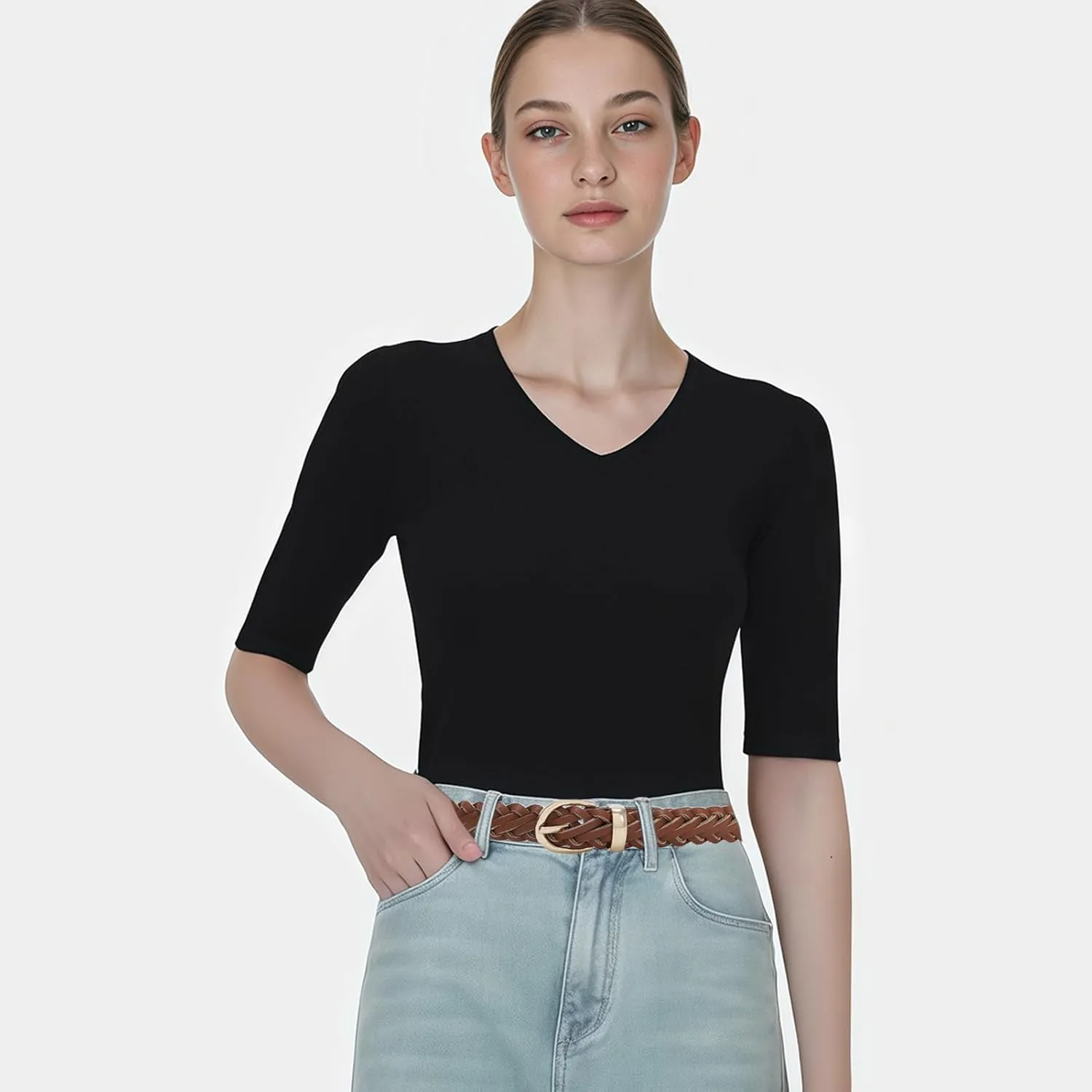 Thin Braided Belts for Women Classic Waist Belt Skinny Woven Strap for Jeans Pants Dress