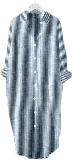 TIAFORD Women Boho Floral Print Linen Dress Casual Button Down Long Sleeve Loose Maxi Dress Beach Flowy Vacation Shirt Dress