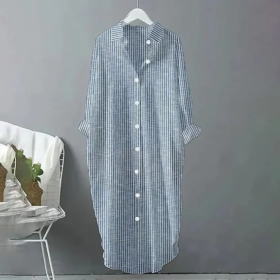 TIAFORD Women Boho Floral Print Linen Dress Casual Button Down Long Sleeve Loose Maxi Dress Beach Flowy Vacation Shirt Dress