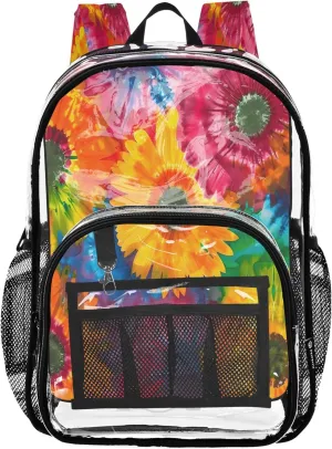 Tie Dye Floral Backpack for Girls, Clear Plastic Bag, Clear Bookbag, Kids Backpack Boys