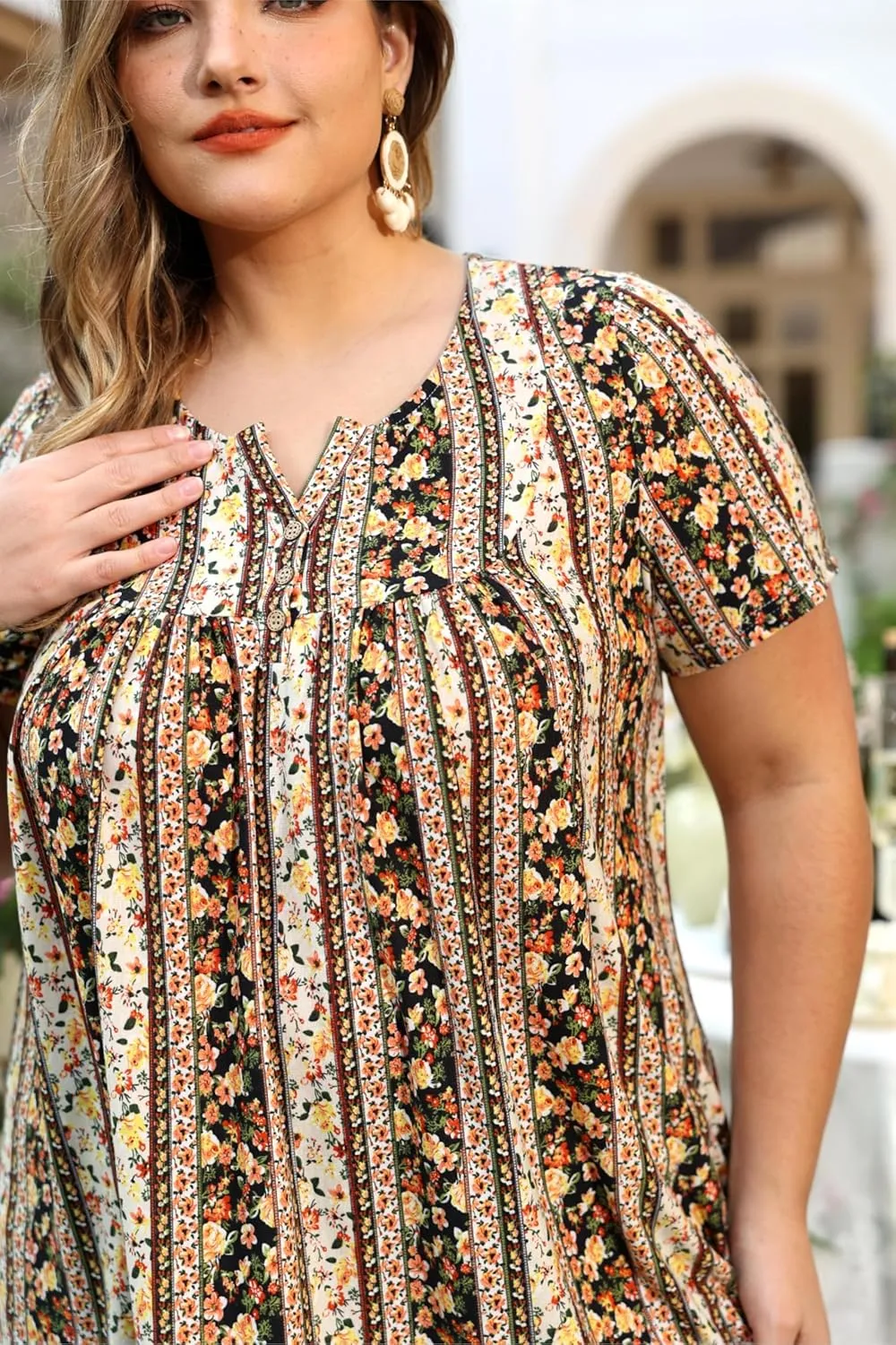 TIYOMI Plus Size Short Sleeve Tops for Women Buttons Up Shirts Summer Dressy Blouses Swing Tunics XL-5XL