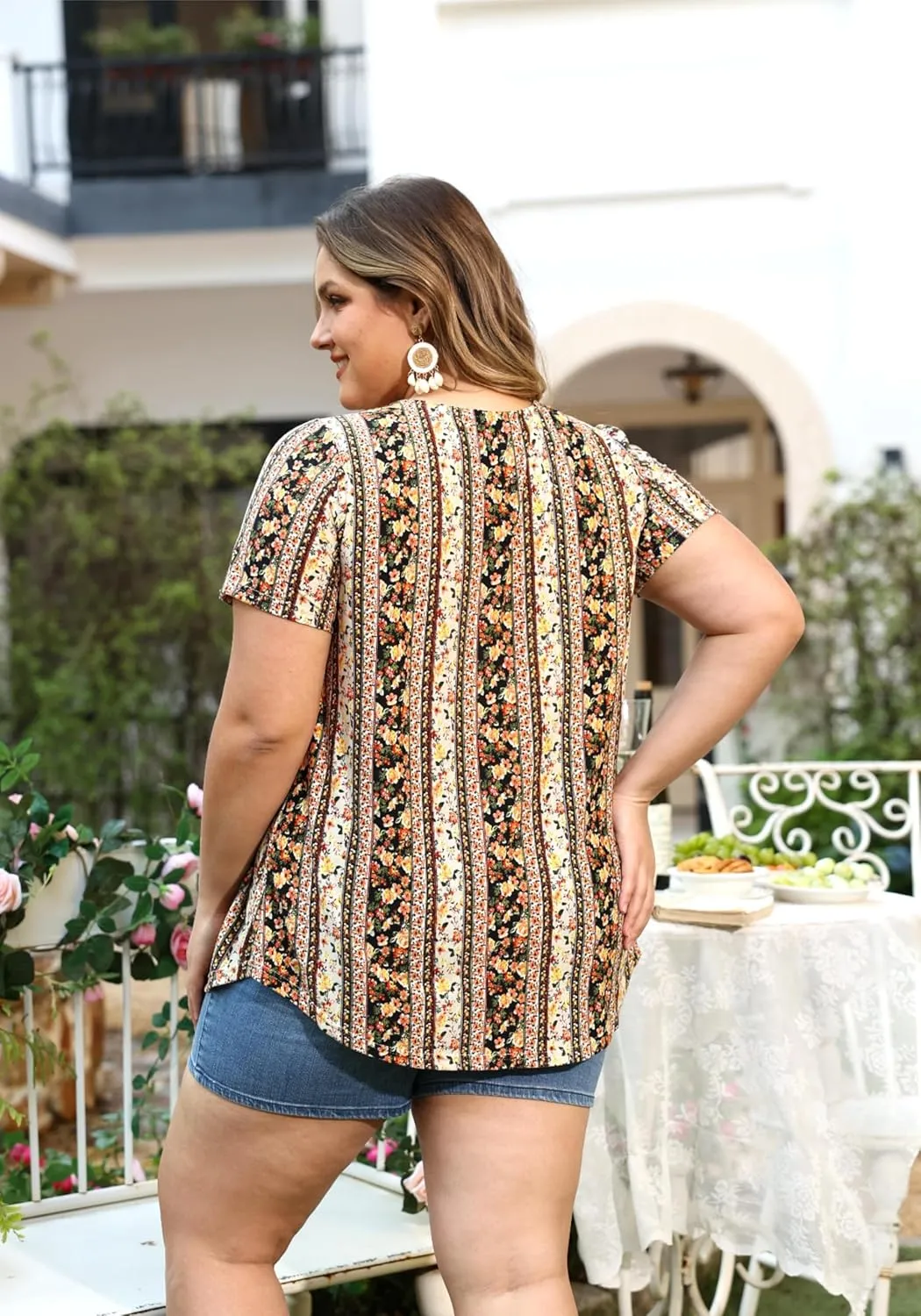 TIYOMI Plus Size Short Sleeve Tops for Women Buttons Up Shirts Summer Dressy Blouses Swing Tunics XL-5XL