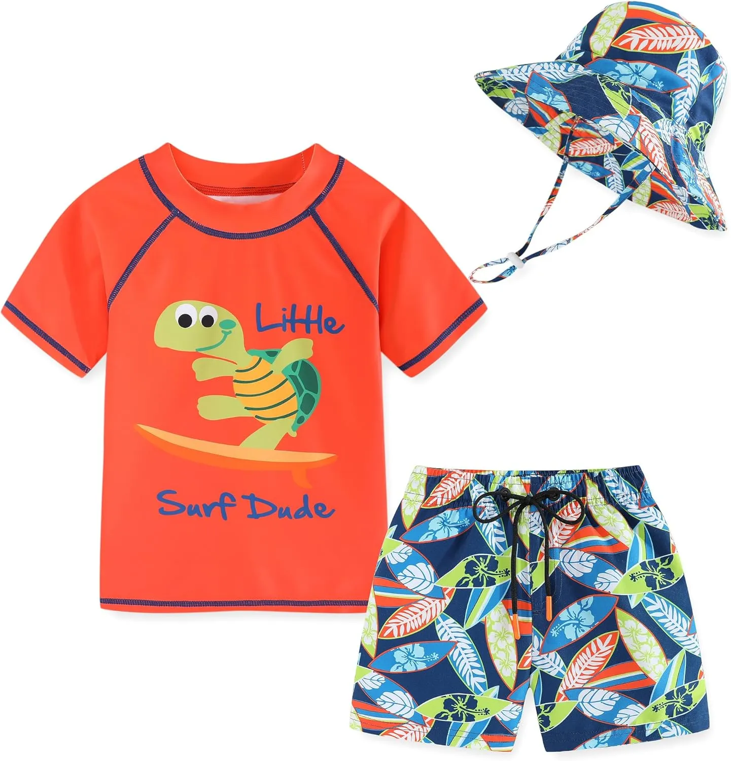 Toddlers Baby Boys' 3-Piece Swimsuit Trunk Rashguard Set and Sun Hat Swimwear Bathing Suit UPF 50 