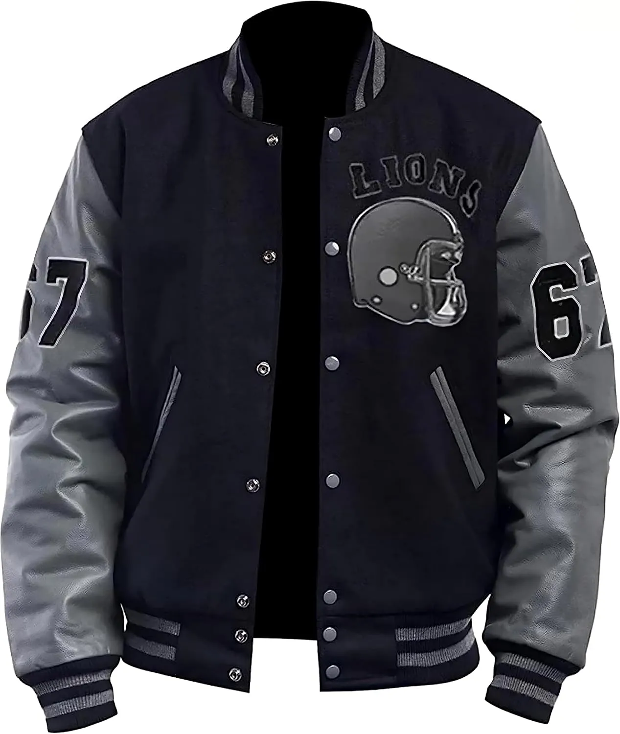 Tom Hardy Men's Venom Detroit Beverly Hillscop Wool Leather Baseball Black & Grey Varsity Bomber Jacket
