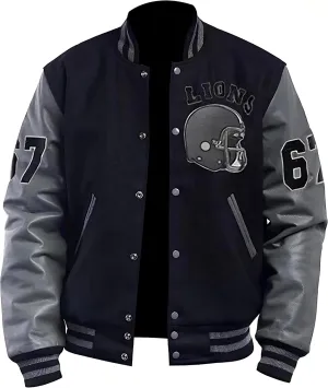 Tom Hardy Men's Venom Detroit Beverly Hillscop Wool Leather Baseball Black & Grey Varsity Bomber Jacket