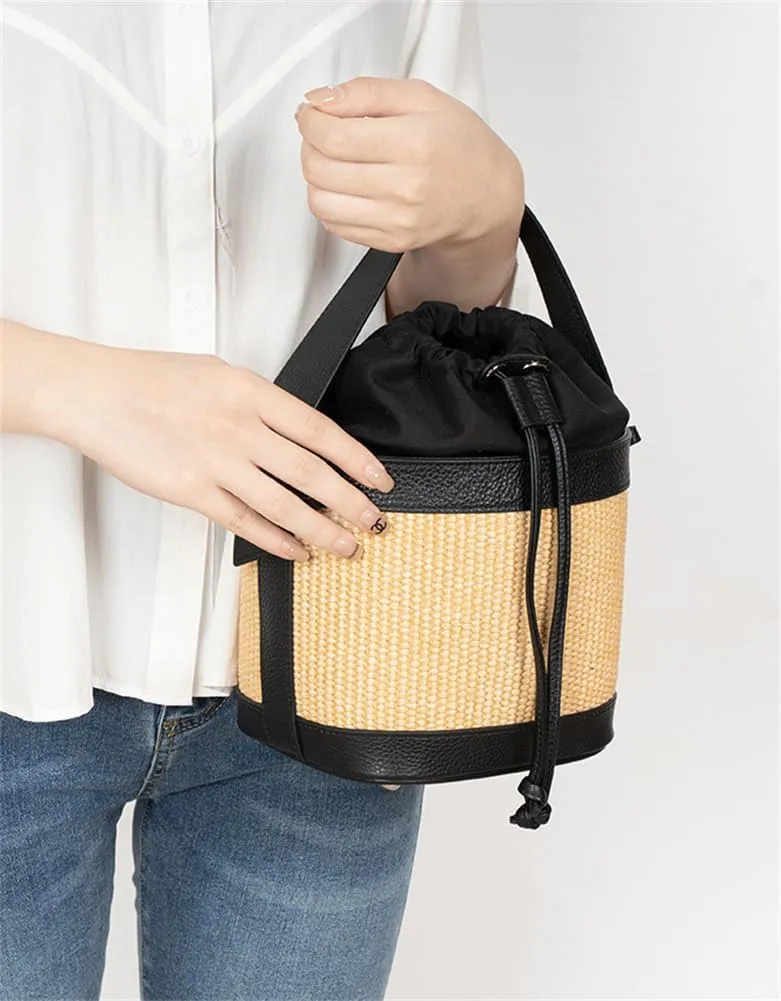 Top Handle Bucket Bags for Women Straw Purse for Women with Drawstring Vacation Beach Bag Bohemian Crossbody Handbags 2025