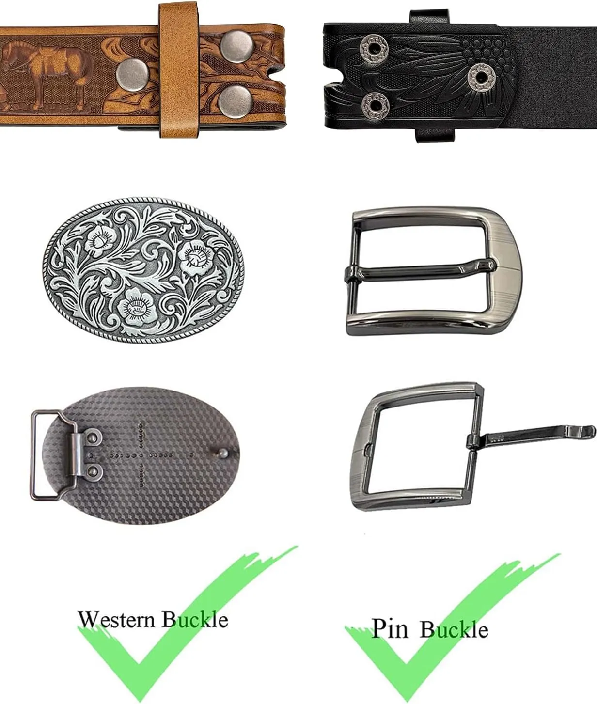 TOPACC 2 Pack Western Belts for Men Women Without Buckle Cowgirl Cowboy Belt Strap 1.5"