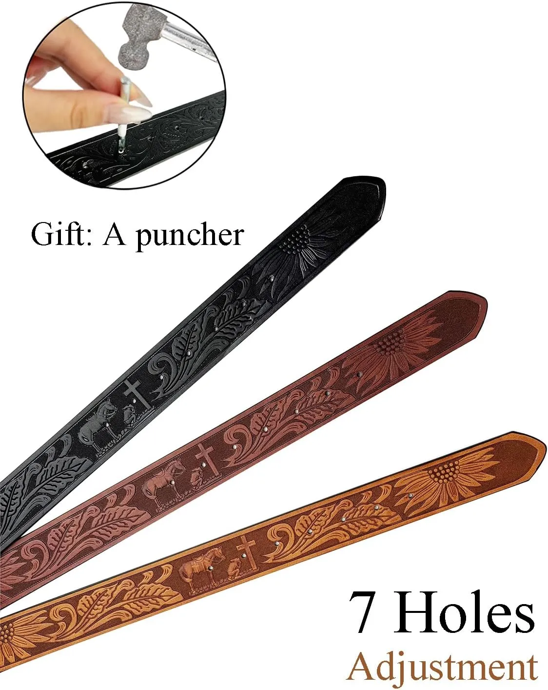 TOPACC 2 Pack Western Belts for Men Women Without Buckle Cowgirl Cowboy Belt Strap 1.5"