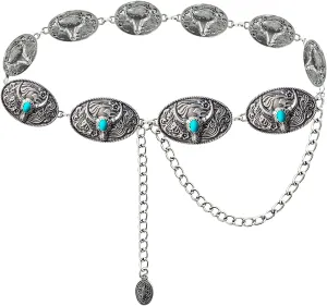 TOPACC Cowgirl Belts for Women Western Chain Belt Metal Concho Belt for Dresses Jeans Country Concert Outfit