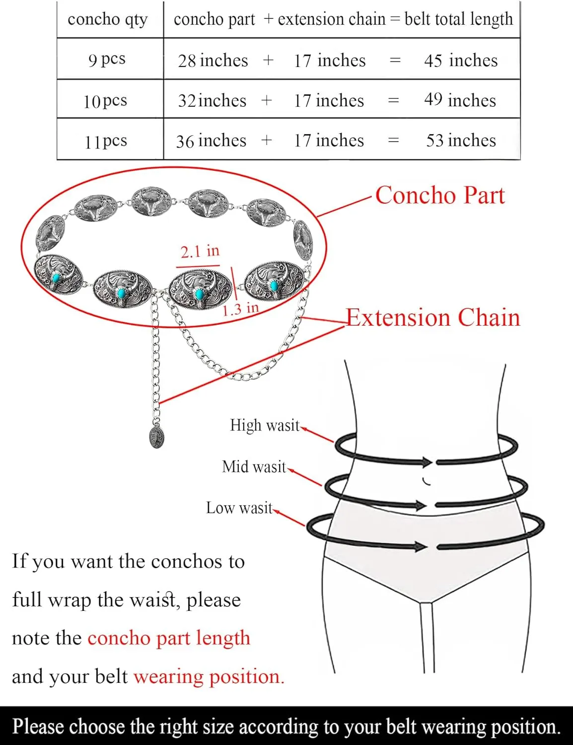 TOPACC Cowgirl Belts for Women Western Chain Belt Metal Concho Belt for Dresses Jeans Country Concert Outfit