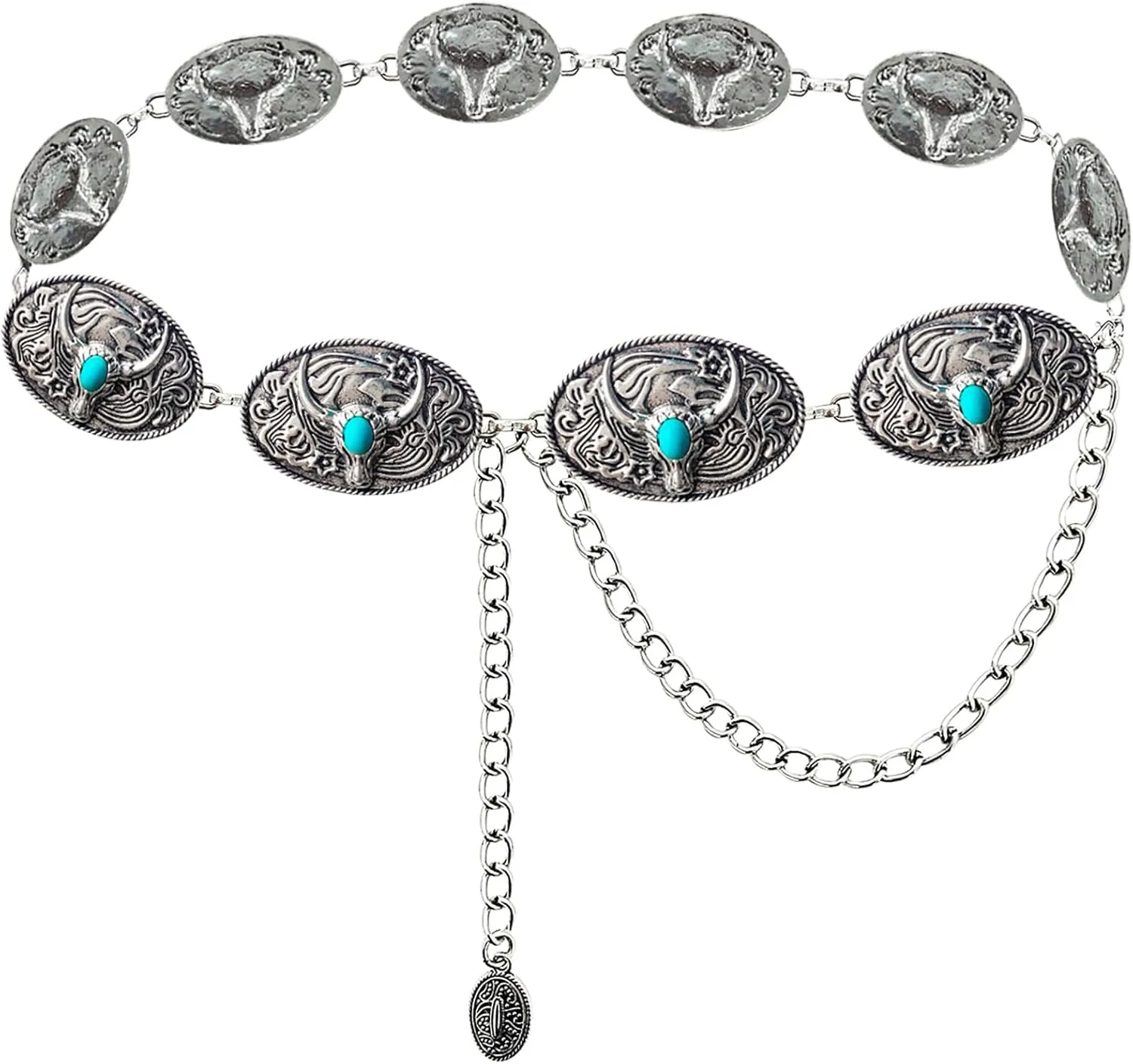 TOPACC Cowgirl Belts for Women Western Chain Belt Metal Concho Belt for Dresses Jeans Country Concert Outfit