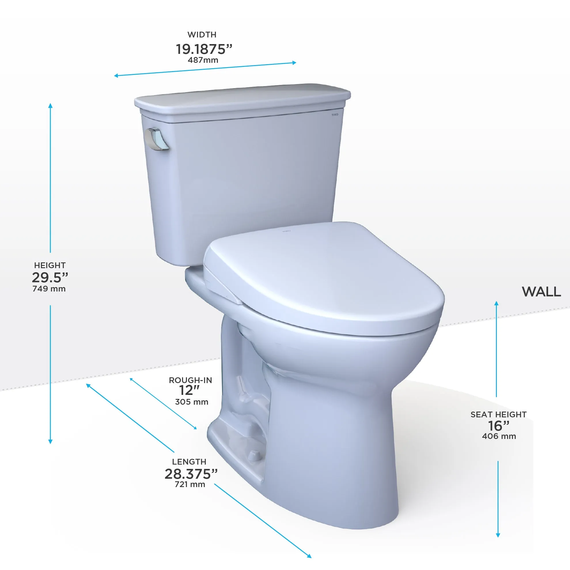 TOTO MW7864736CEGA#01 Drake Transitional WASHLET  Two-Piece Toilet and S7A Bidet Seat with Auto Flush