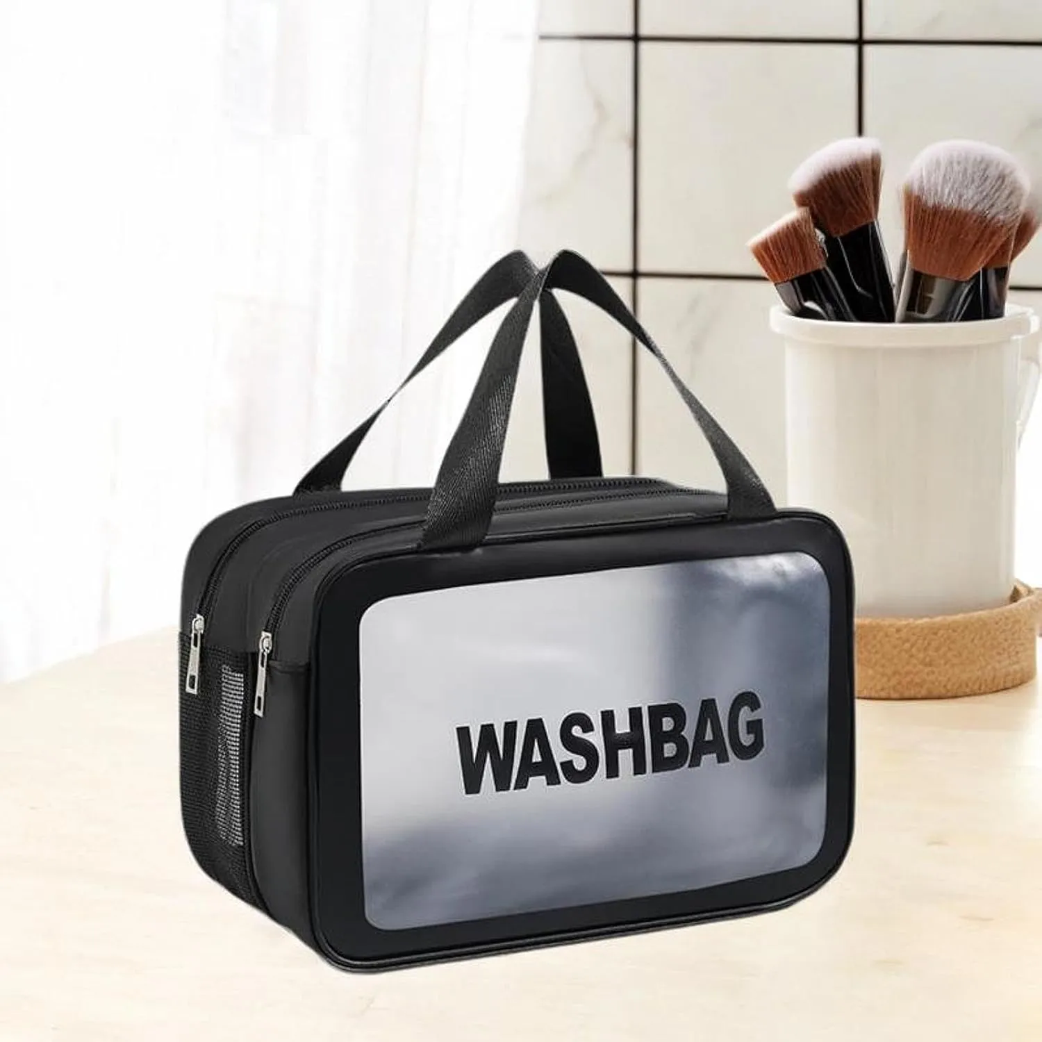 Travel Toiletry Bag, Makeup Storage Bag, Make Up Bag, Cosmetic Bag for Camping, Business Trip, Black M, Optional