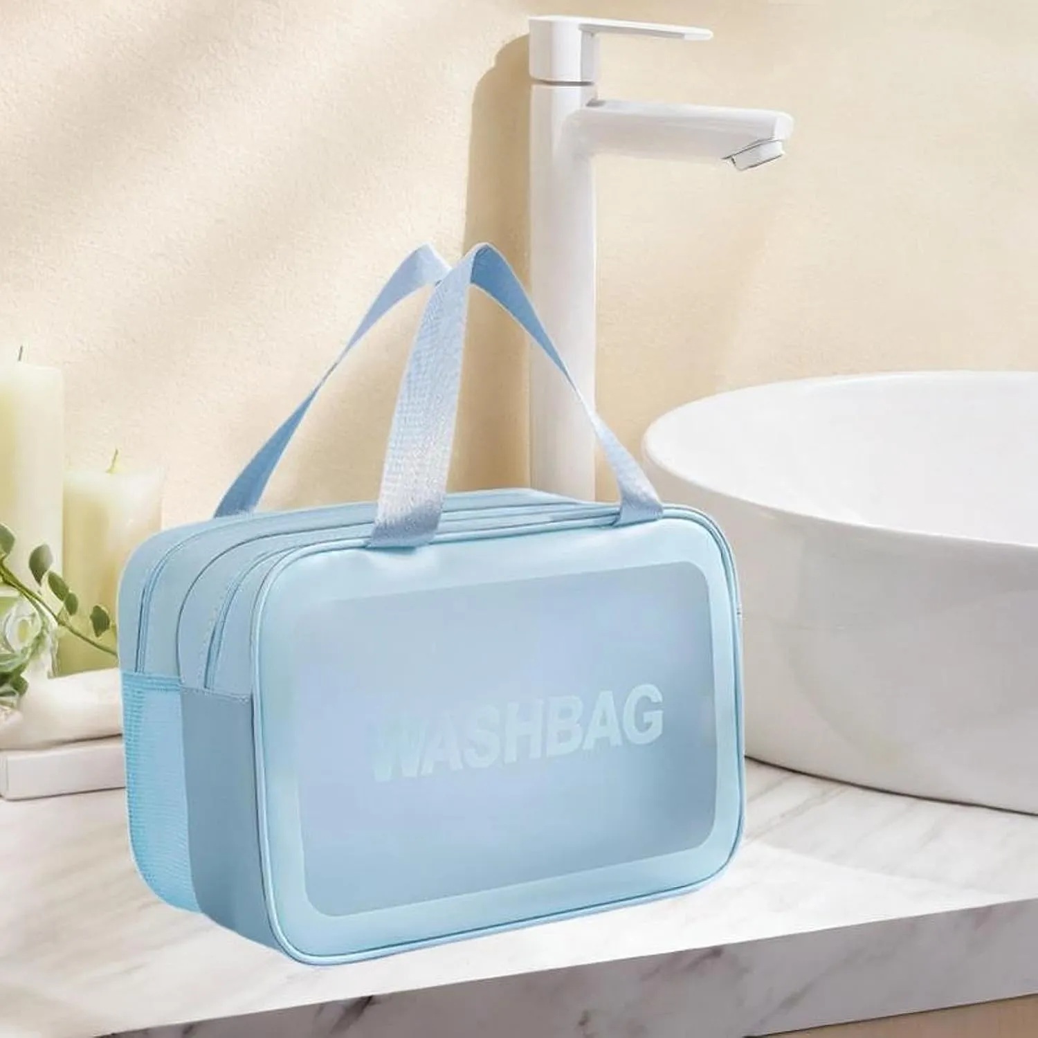 Travel Toiletry Bag, Makeup Storage Bag, Make Up Bag, Cosmetic Bag for Camping, Business Trip, Blue Color M, Optional
