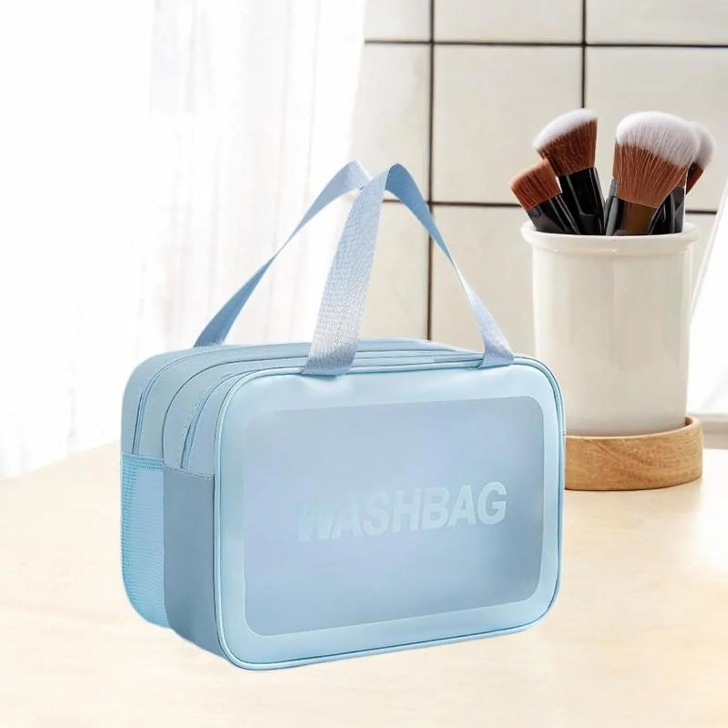 Travel Toiletry Bag, Makeup Storage Bag, Make Up Bag, Cosmetic Bag for Camping, Business Trip, Blue Color M, Optional