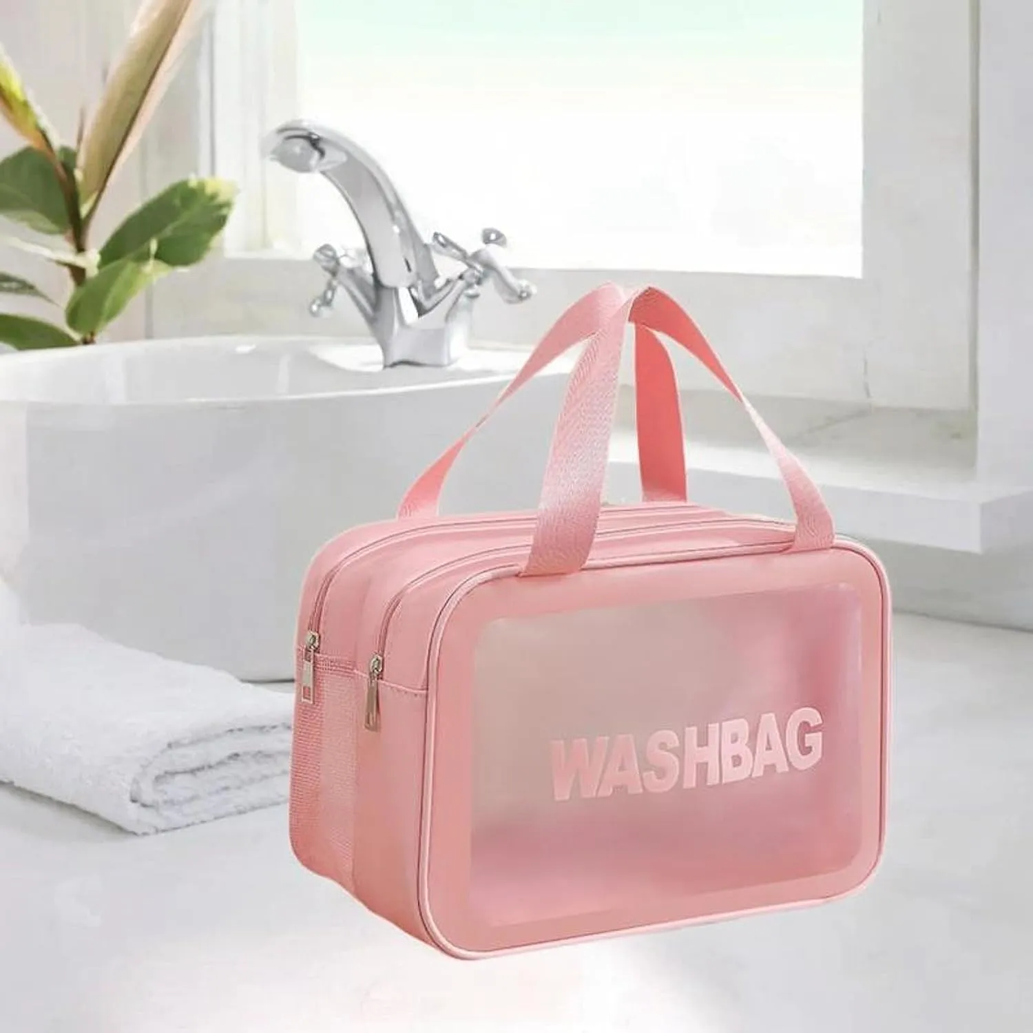 Travel Toiletry Bag, Makeup Storage Bag, Make Up Bag, Cosmetic Bag for Camping, Business Trip, Pink M
