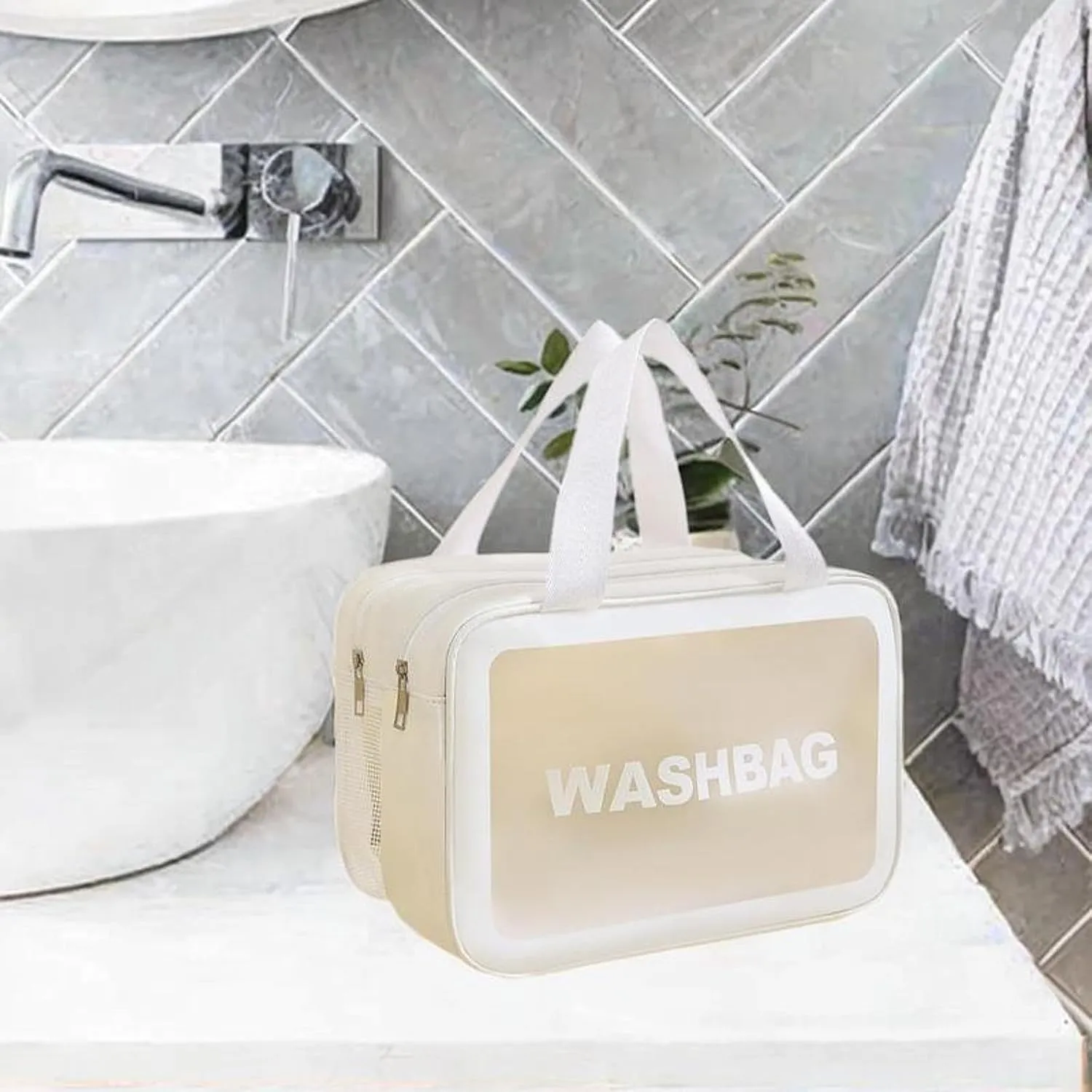 Travel Toiletry Bag, Makeup Storage Bag, Make Up Bag, Cosmetic Bag for Camping, Business Trip, White L
